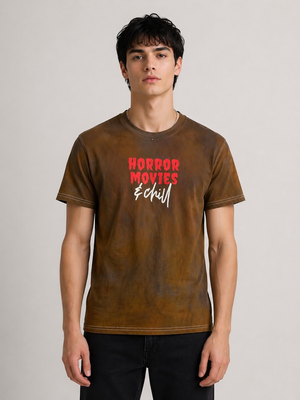 Gildan Ice Dyed Halloween Horror Movies & Chill Tee S